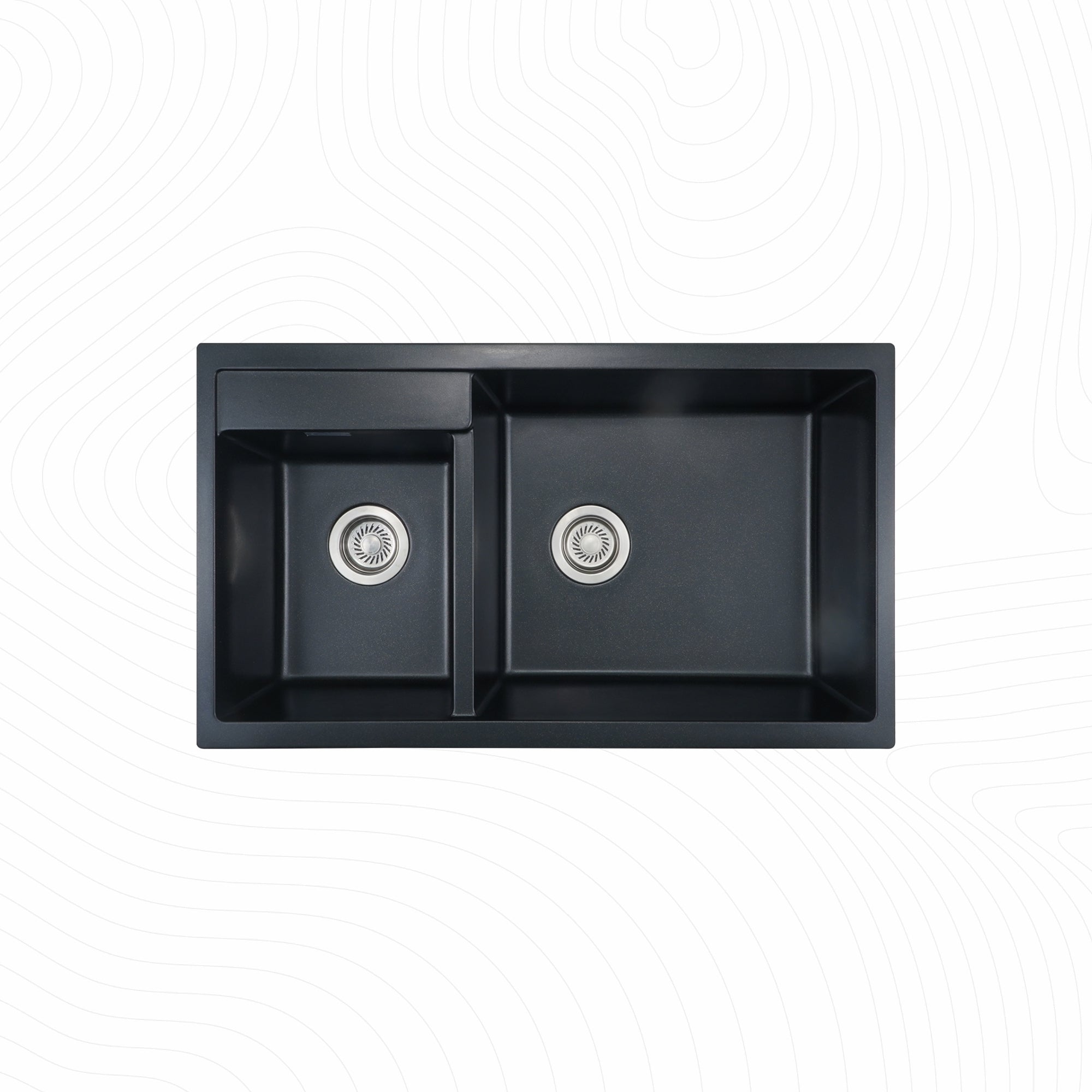 Asiatique Double Bowl Quartz Kitchen Sink (D201- ALEX), Granite Finish, 304 Grade SS coupling, Slop Drain, Noise Reduction Design | 34 x 20 x 8 inches