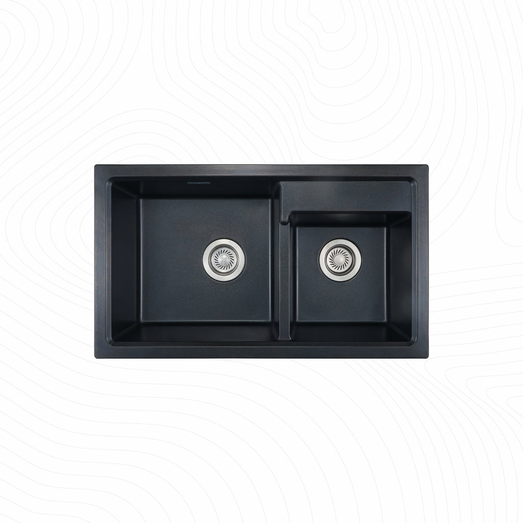 Asiatique Double Bowl Quartz Kitchen Sink (D202- VIENNA), Granite Finish, 304 Grade SS coupling, Slop Drain, Noise Reduction Design | 31 x 18 x 8 inches