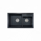 Asiatique Double Bowl Quartz Kitchen Sink (D202- VIENNA), Granite Finish, 304 Grade SS coupling, Slop Drain, Noise Reduction Design | 31 x 18 x 8 inches
