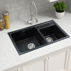 Asiatique Double Bowl Quartz Kitchen Sink (D202- VIENNA), Granite Finish, 304 Grade SS coupling, Slop Drain, Noise Reduction Design | 31 x 18 x 8 inches