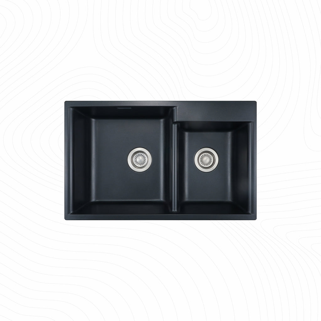 Asiatique Double Bowl Quartz Kitchen Sink (D203- VISION), Granite Finish, 304 Grade SS coupling, Slop Drain, Noise Reduction Design | 31 x 19 x 8 inches