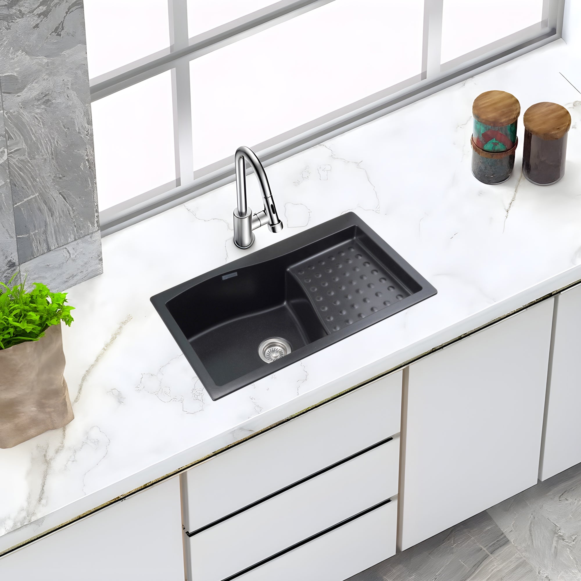 Asiatique METRA – D-301 Single Bowl Dip Drain Granite Kitchen Sink (810×480×210 mm)