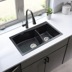 Asiatique Quartz Kitchen Sink D-302 (DIAMOND) | 32" X 19" | German Quartz Double Bowl | Top, Flush & Under Mount
