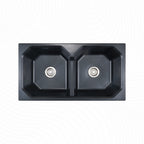 Asiatique Double Bowl Quartz Kitchen Sink (D402 - CARNIVAL), Granite Finish, 304 Grade SS coupling, Slop Drain, Noise Reduction Design | 37 x 20 x 8 inches