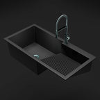 Asiatique Single Bowl Laundry Quartz Kitchen Sink (D403 - QUEEN), Granite Finish, 304 Grade SS coupling, Slop Drain, Noise Reduction Design | 40 x 20 x 10 inches
