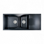 Asiatique Double Bowl with Drain Quartz Kitchen Sink (D501 - LEXA), Granite Finish, 304 Grade SS coupling, Slop Drain, Noise Reduction Design | 45 x 19.5 x 8 inches