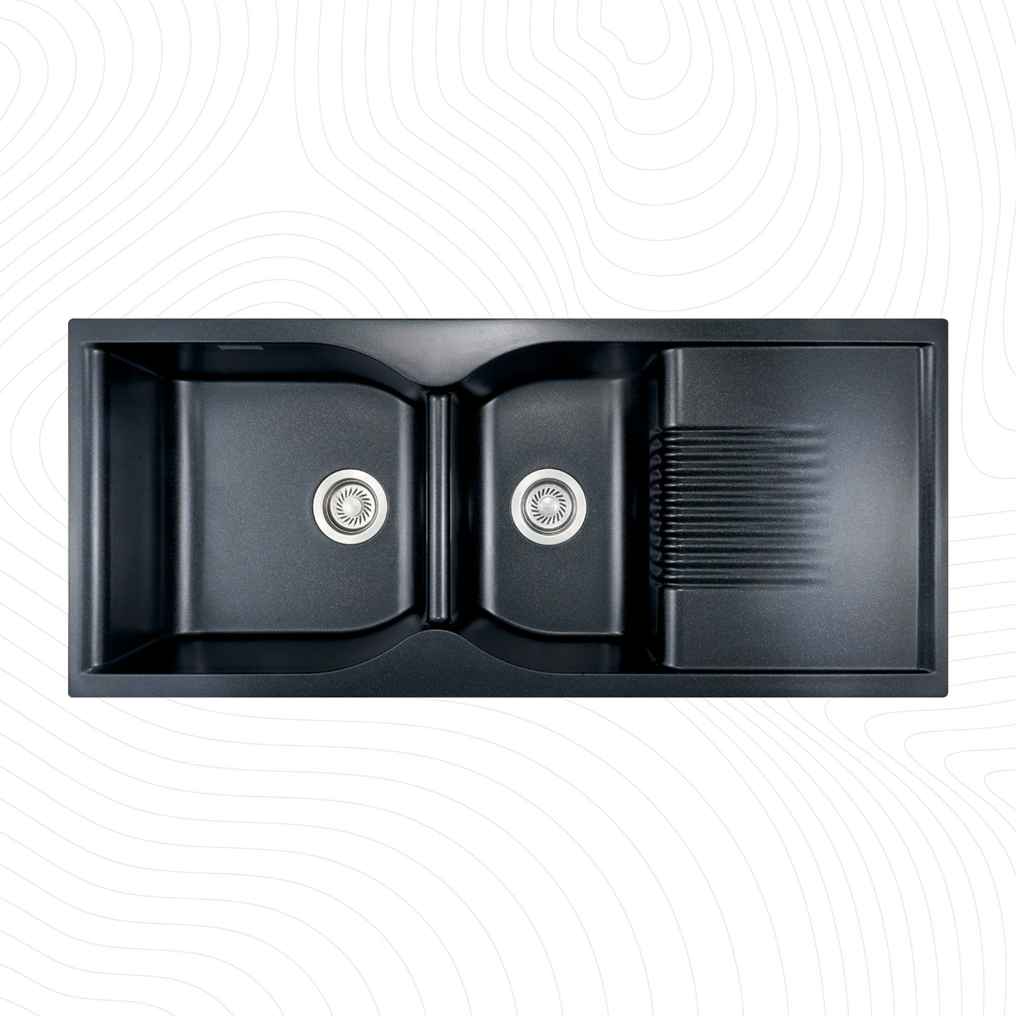 Asiatique Double Bowl with Drain Quartz Kitchen Sink (D501 - LEXA), Granite Finish, 304 Grade SS coupling, Slop Drain, Noise Reduction Design | 45 x 19.5 x 8 inches