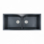 Asiatique Double Bowl Quartz Kitchen Sink (D502 - ELITE), Granite Finish, 304 Grade SS coupling, Slop Drain, Noise Reduction Design | 45 x 19.5 x 9 inches