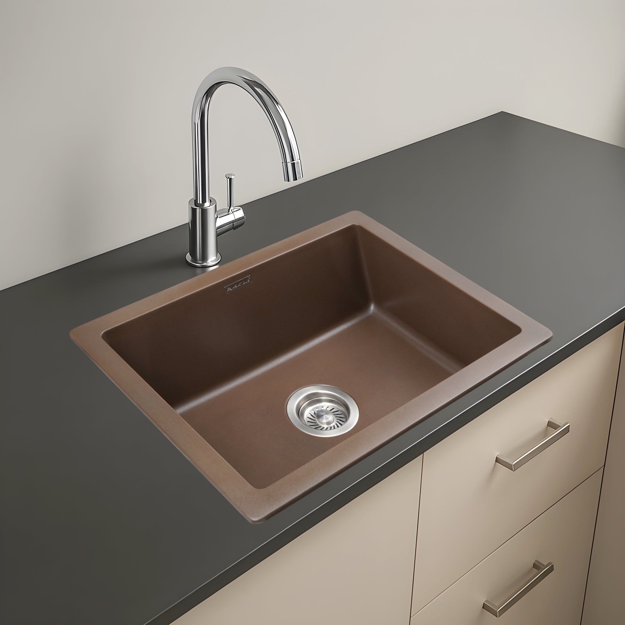 Asiatique Granite Kitchen Sink D-101 (IKON) | 24" x 18" | German Quartz Single Bowl | Top, Flush & Under Mount