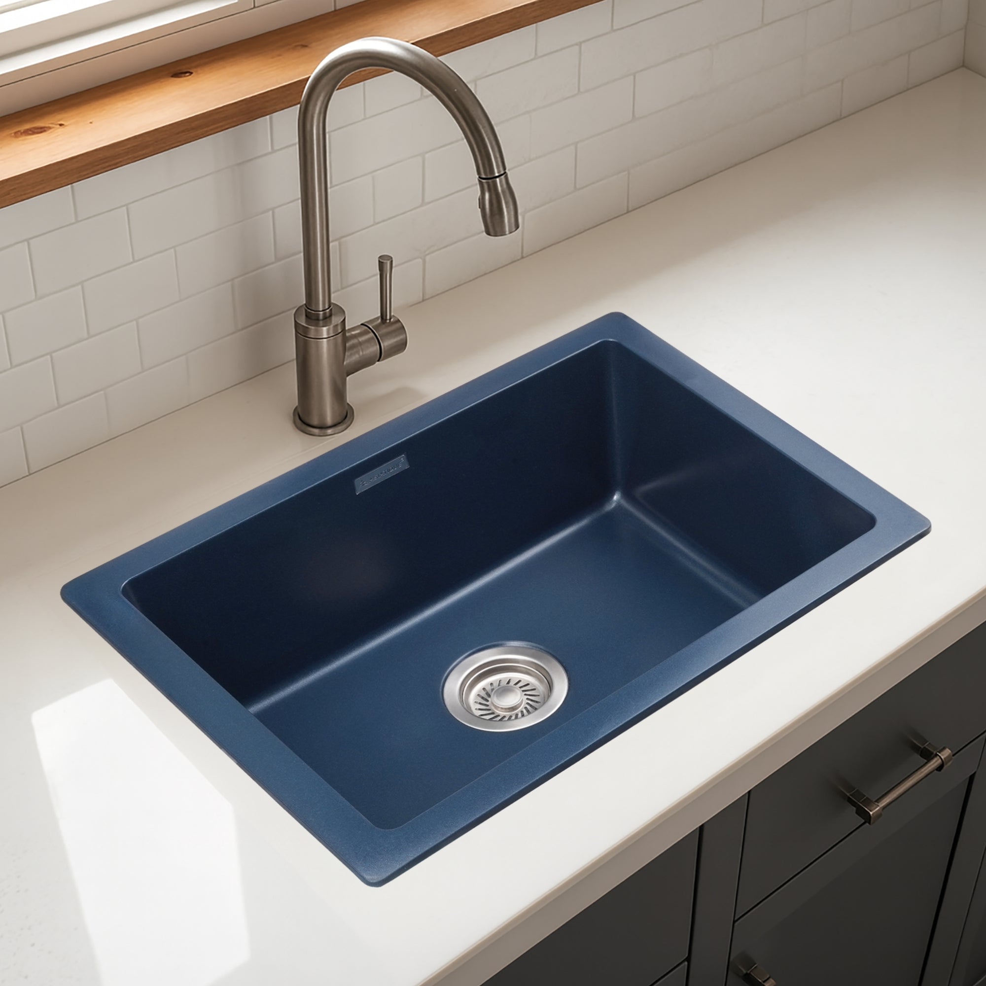 Asiatique Granite Kitchen Sink D-101 (IKON) | 24" x 18" | German Quartz Single Bowl | Top, Flush & Under Mount