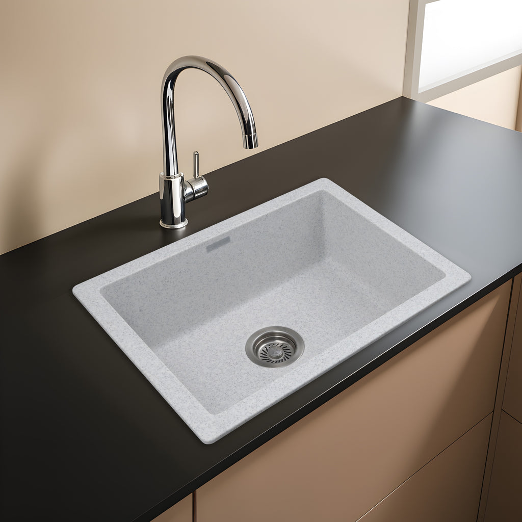 Asiatique Granite Kitchen Sink D-101 (IKON) | 24" x 18" | German Quartz Single Bowl | Top, Flush & Under Mount