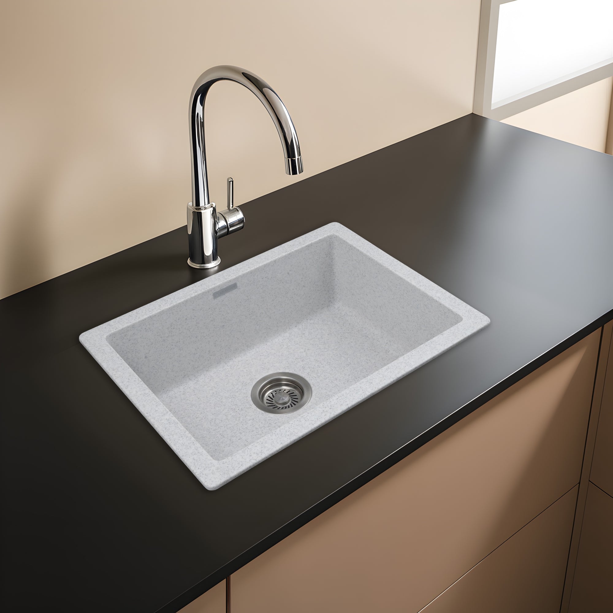 Asiatique Quartz Kitchen Sink D-101 (IKON) | 24" x 18" | German Quartz Single Bowl | Top, Flush & Under Mount