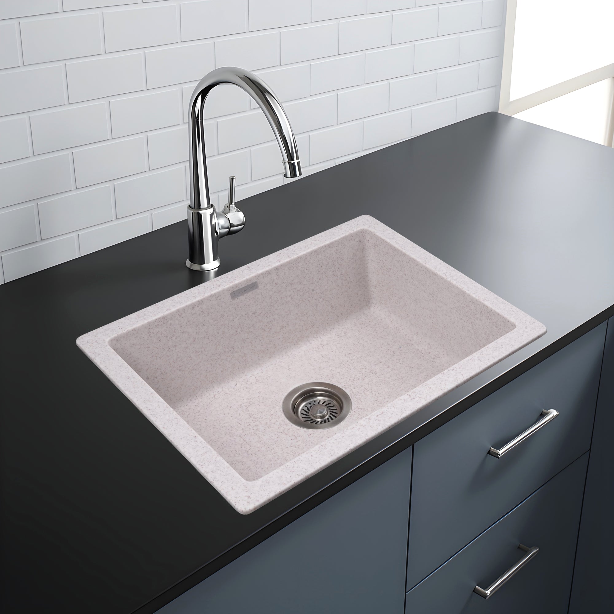 Asiatique Granite Kitchen Sink D-101 (IKON) | 24" x 18" | German Quartz Single Bowl | Top, Flush & Under Mount