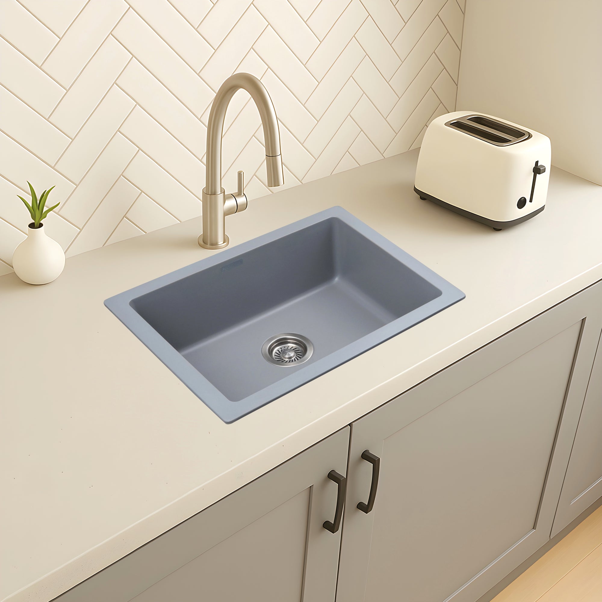 Asiatique Quartz Kitchen Sink D-101 (IKON) | 24" x 18" | German Quartz Single Bowl | Top, Flush & Under Mount