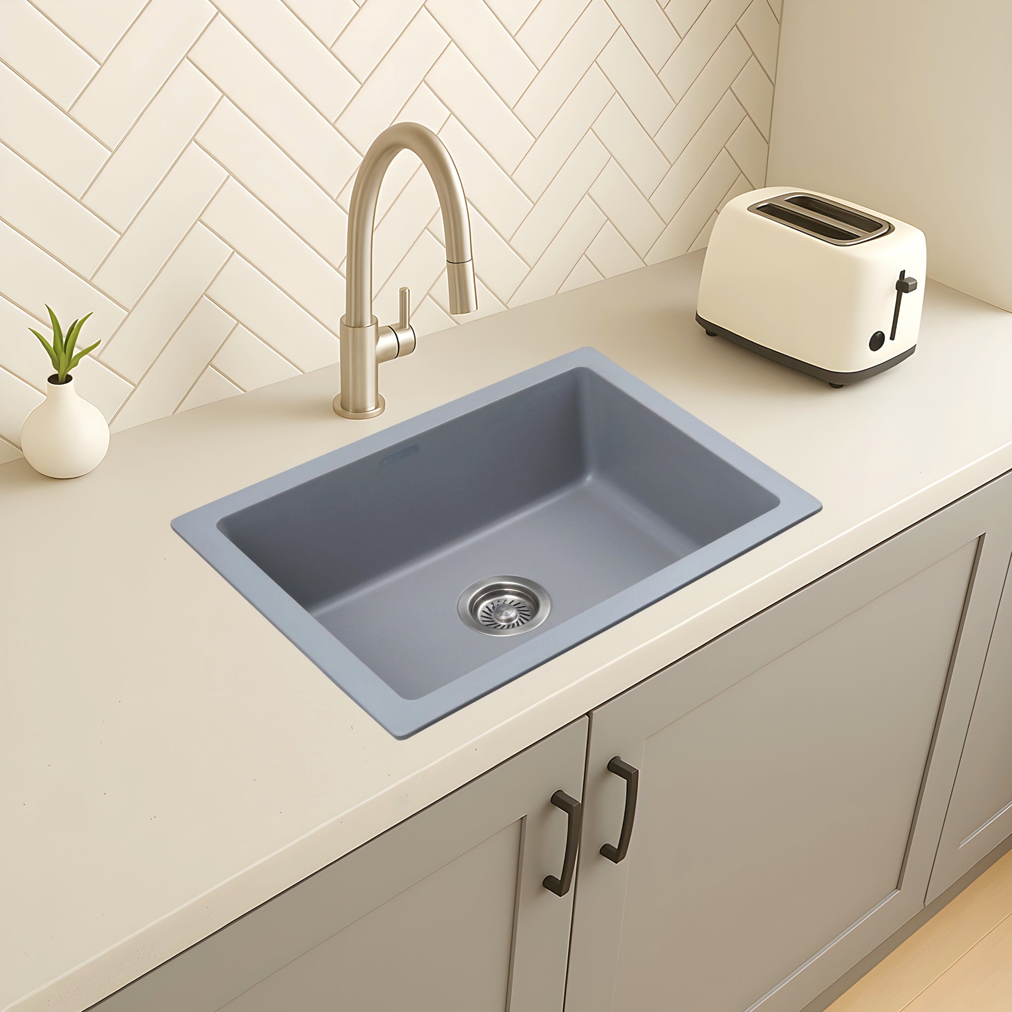 Asiatique Granite Kitchen Sink D-101 (IKON) | 24" x 18" | German Quartz Single Bowl | Top, Flush & Under Mount