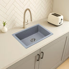 Asiatique Single Bowl Quartz Kitchen Sink (D101- IKON), Granite Finish, 304 Grade SS coupling, Slop Drain, Noise Reduction Design | 24 x 18 x 8 inches