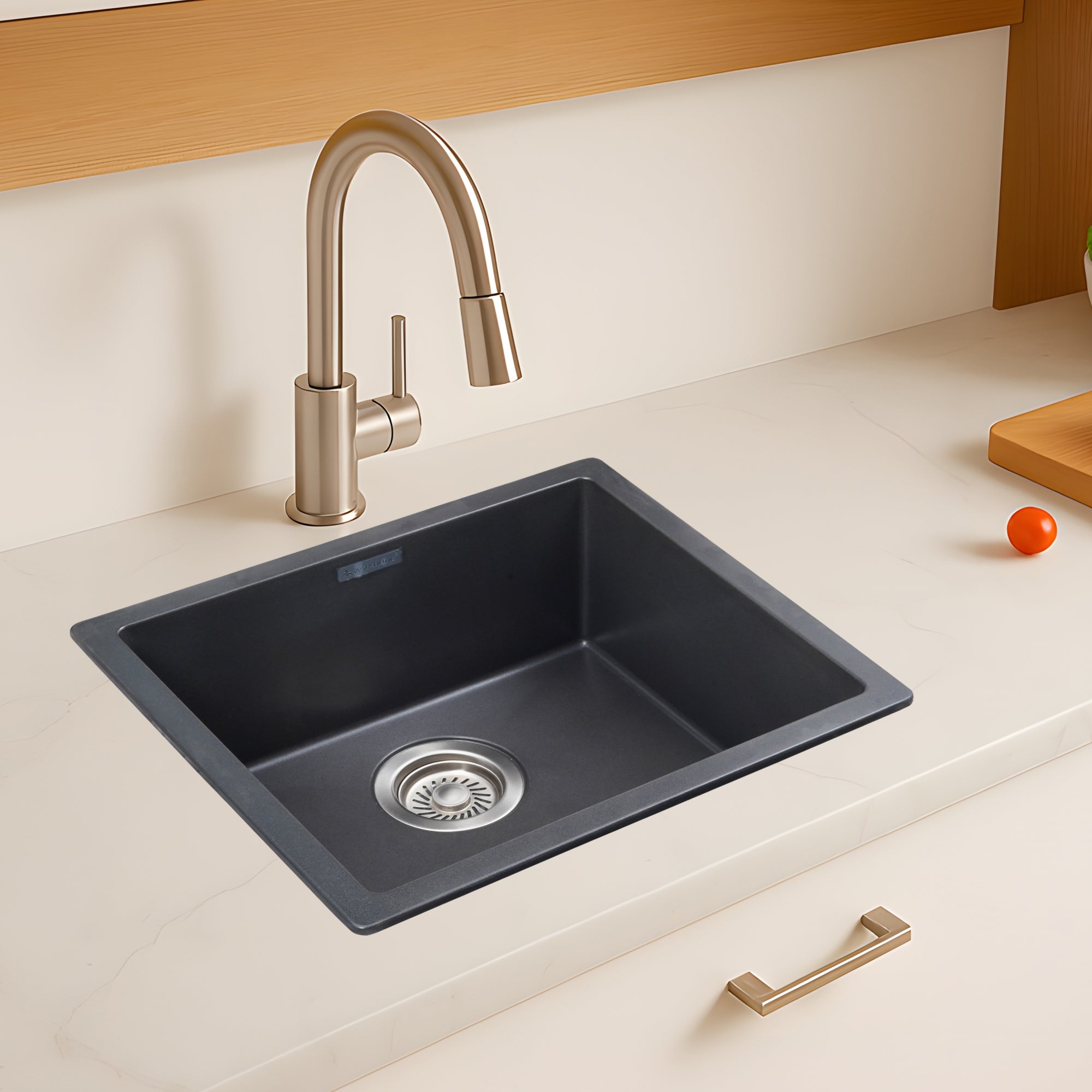 Asiatique Granite Kitchen Sink D-101 (IKON) | 24" x 18" | German Quartz Single Bowl | Top, Flush & Under Mount