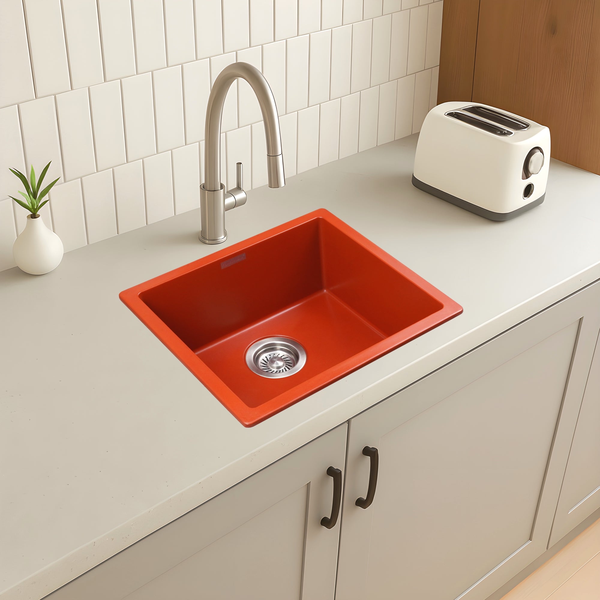 Asiatique Granite Kitchen Sink D-101 (IKON) | 24" x 18" | German Quartz Single Bowl | Top, Flush & Under Mount