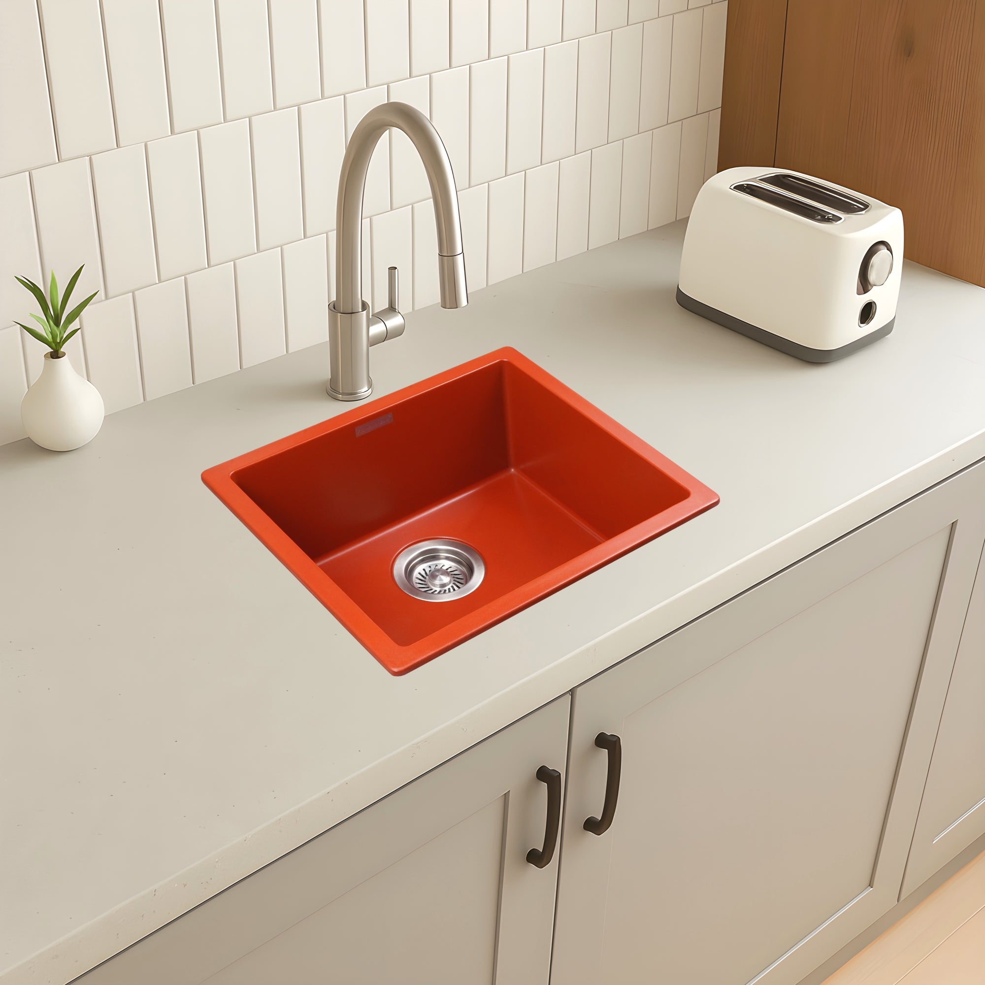 Asiatique Quartz Kitchen Sink D-101 (IKON) | 24" x 18" | German Quartz Single Bowl | Top, Flush & Under Mount