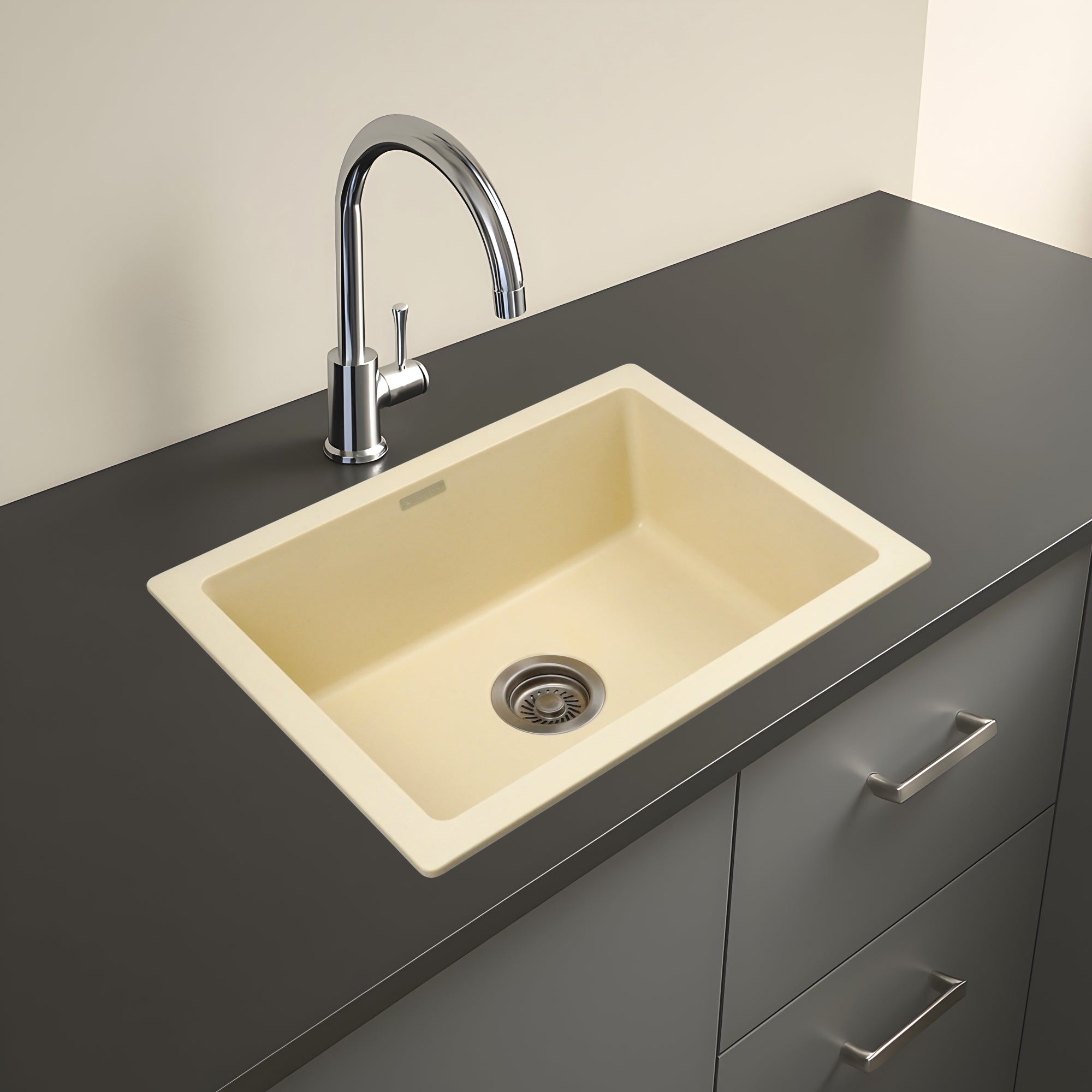 Asiatique Granite Kitchen Sink D-101 (IKON) | 24" x 18" | German Quartz Single Bowl | Top, Flush & Under Mount