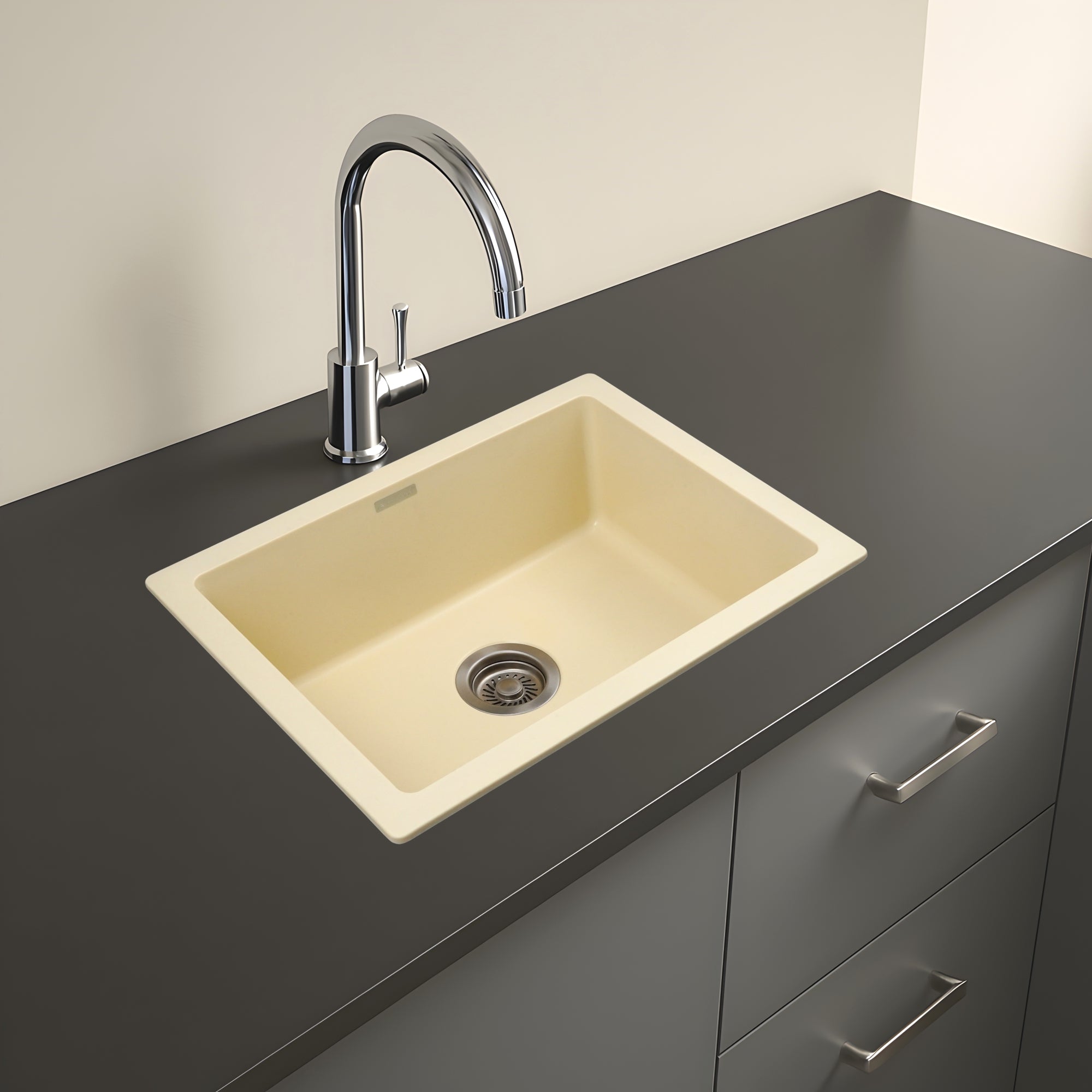Asiatique Quartz Kitchen Sink D-101 (IKON) | 24" x 18" | German Quartz Single Bowl | Top, Flush & Under Mount