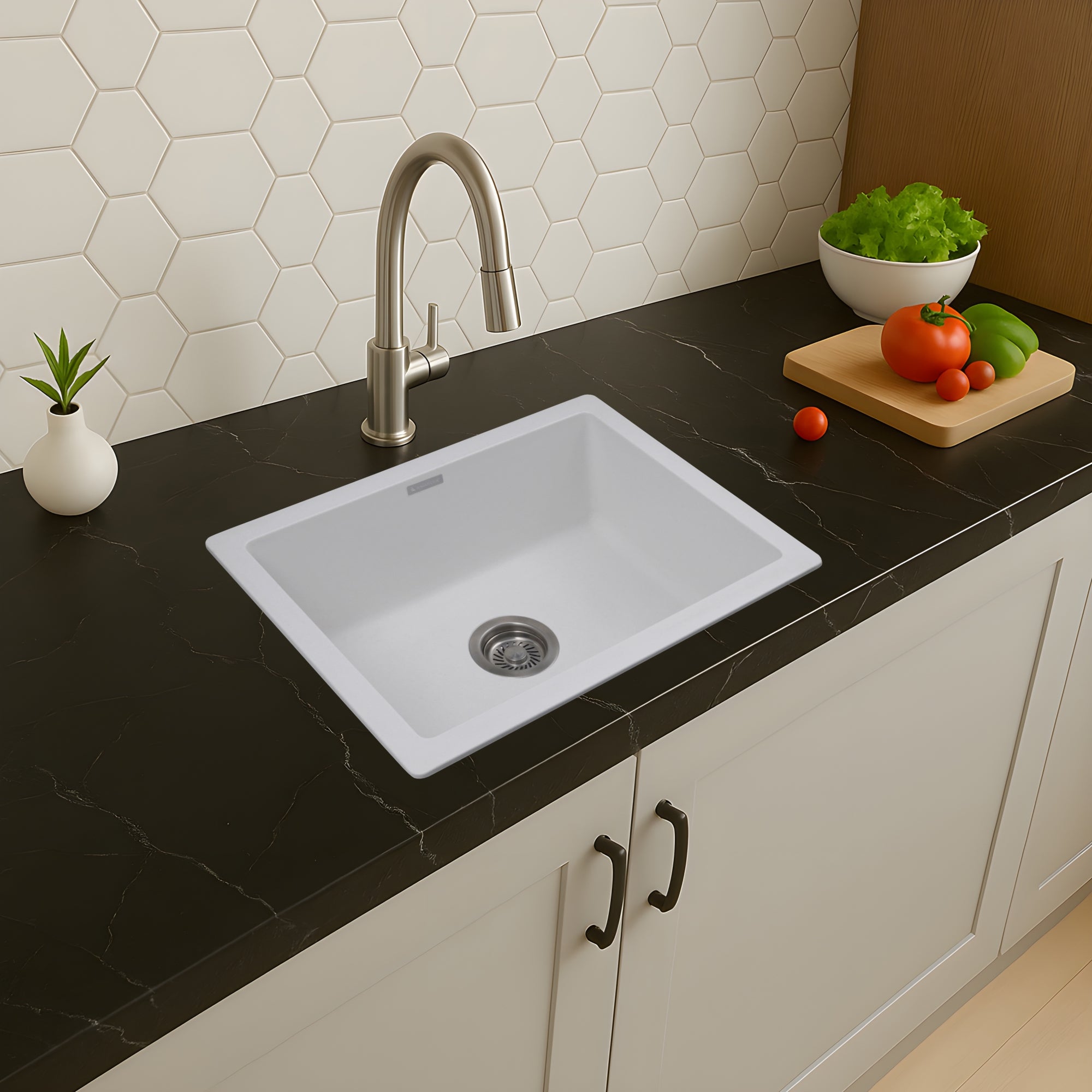 Asiatique Granite Kitchen Sink D-101 (IKON) | 24" x 18" | German Quartz Single Bowl | Top, Flush & Under Mount