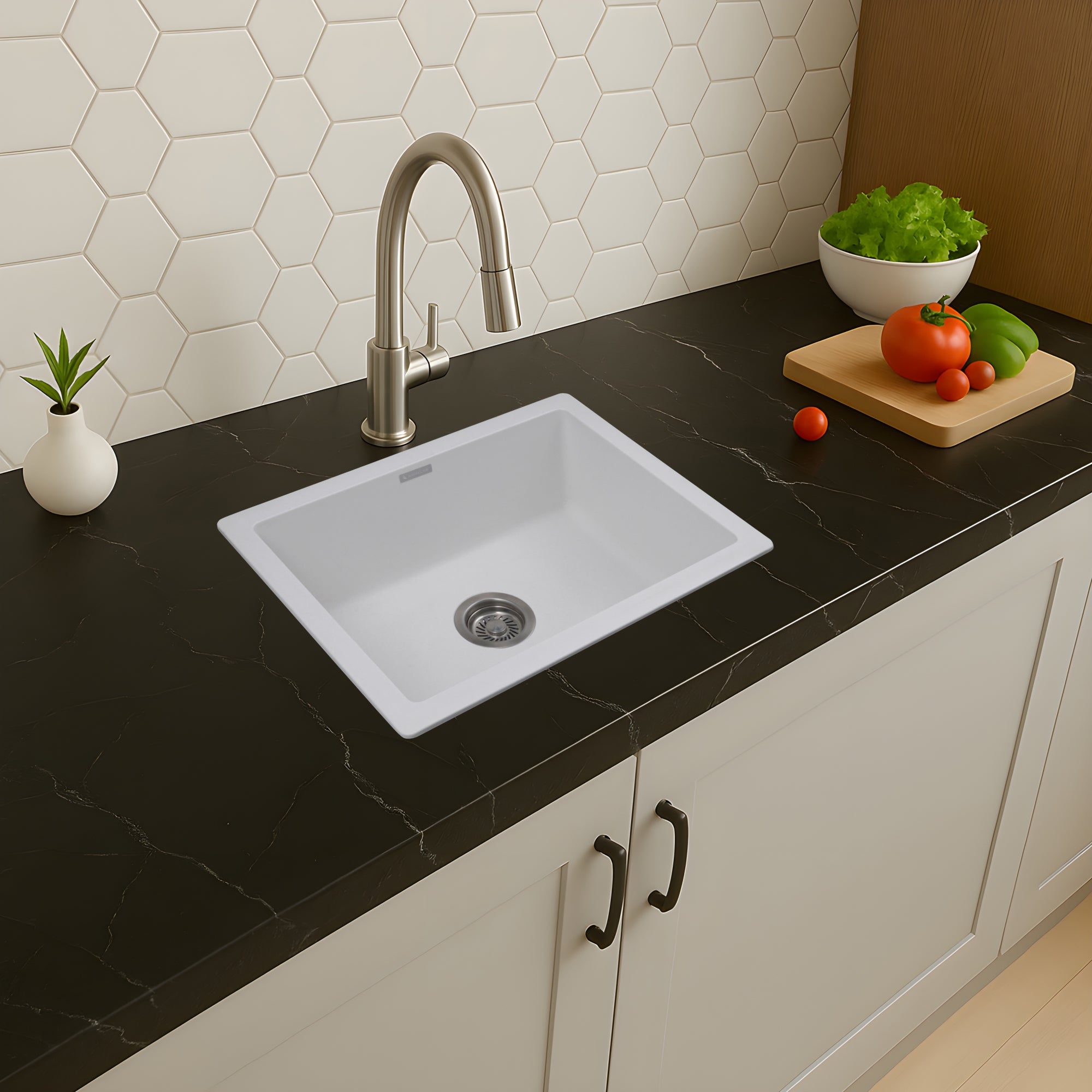 Asiatique Quartz Kitchen Sink D-101 (IKON) | 24" x 18" | German Quartz Single Bowl | Top, Flush & Under Mount