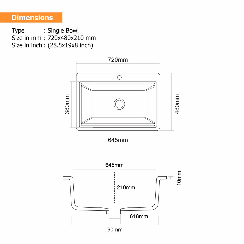 Asiatique Granite Kitchen Sink D-102 (PRECIS) | 28.5" x 19" | German Quartz Single Bowl | Top, Flush & Under Mount