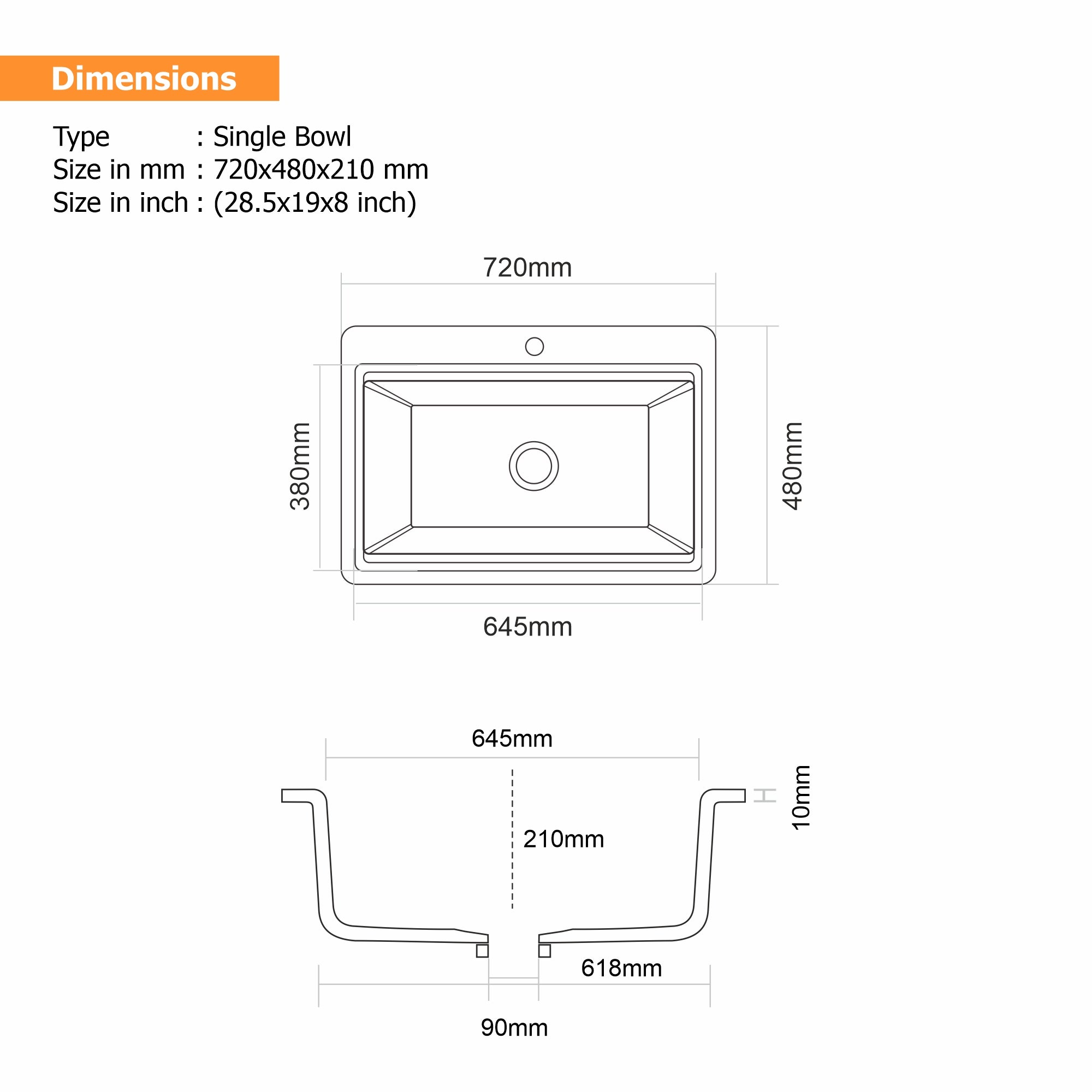 Asiatique Granite Kitchen Sink D-102 (PRECIS) | 28.5" x 19" | German Quartz Single Bowl | Top, Flush & Under Mount