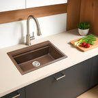 Asiatique Single Bowl Quartz Kitchen Sink (D102- PRECIS), Granite Finish, 304 Grade SS coupling, Slop Drain, Noise Reduction Design | 28.5 x 19 x 9 inches