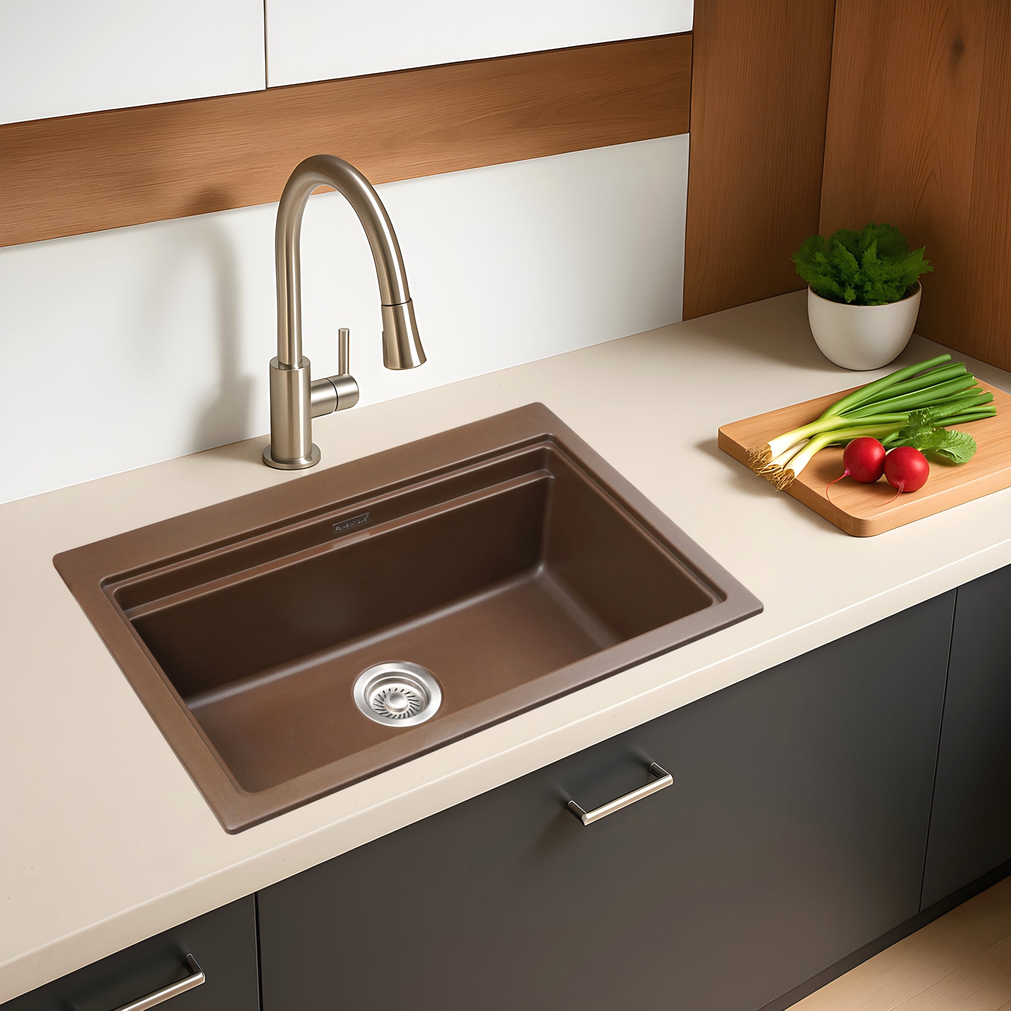Asiatique Granite Kitchen Sink D-102 (PRECIS) | 28.5" x 19" | German Quartz Single Bowl | Top, Flush & Under Mount