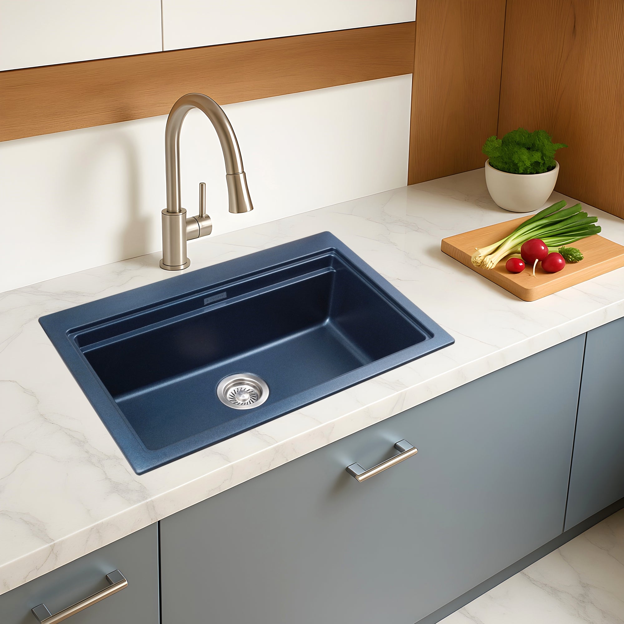 Asiatique Granite Kitchen Sink D-102 (PRECIS) | 28.5" x 19" | German Quartz Single Bowl | Top, Flush & Under Mount