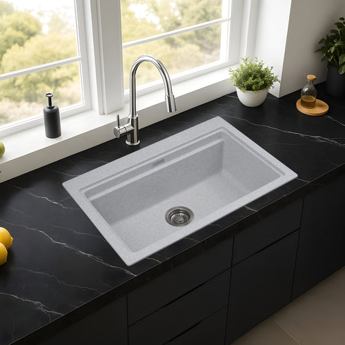 Asiatique Granite Kitchen Sink D-102 (PRECIS) | 28.5" x 19" | German Quartz Single Bowl | Top, Flush & Under Mount