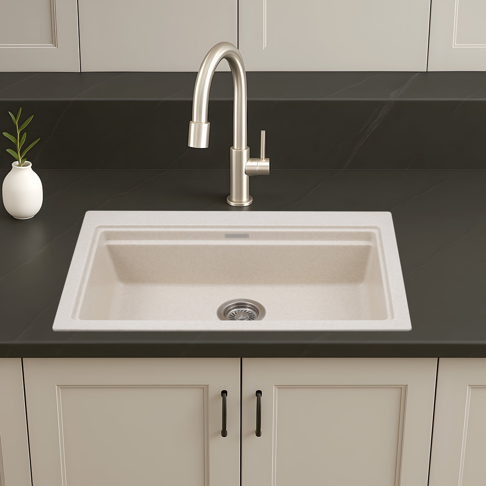 Asiatique Granite Kitchen Sink D-102 (PRECIS) | 28.5" x 19" | German Quartz Single Bowl | Top, Flush & Under Mount