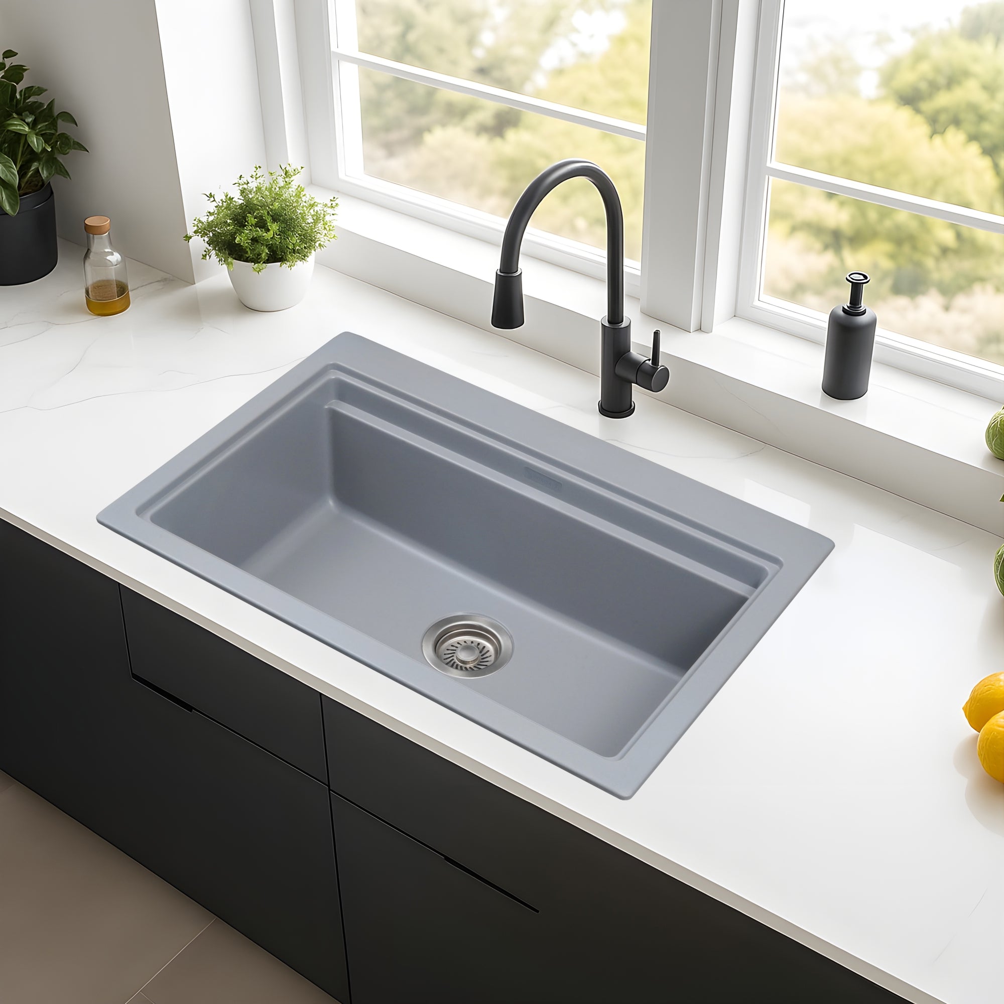 Asiatique Granite Kitchen Sink D-102 (PRECIS) | 28.5" x 19" | German Quartz Single Bowl | Top, Flush & Under Mount