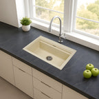 Asiatique Single Bowl Quartz Kitchen Sink (D102- PRECIS), Granite Finish, 304 Grade SS coupling, Slop Drain, Noise Reduction Design | 28.5 x 19 x 9 inches
