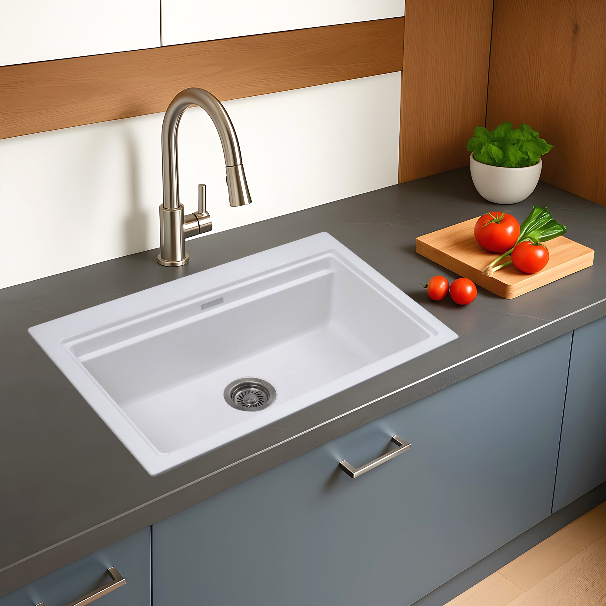 Asiatique Granite Kitchen Sink D-102 (PRECIS) | 28.5" x 19" | German Quartz Single Bowl | Top, Flush & Under Mount