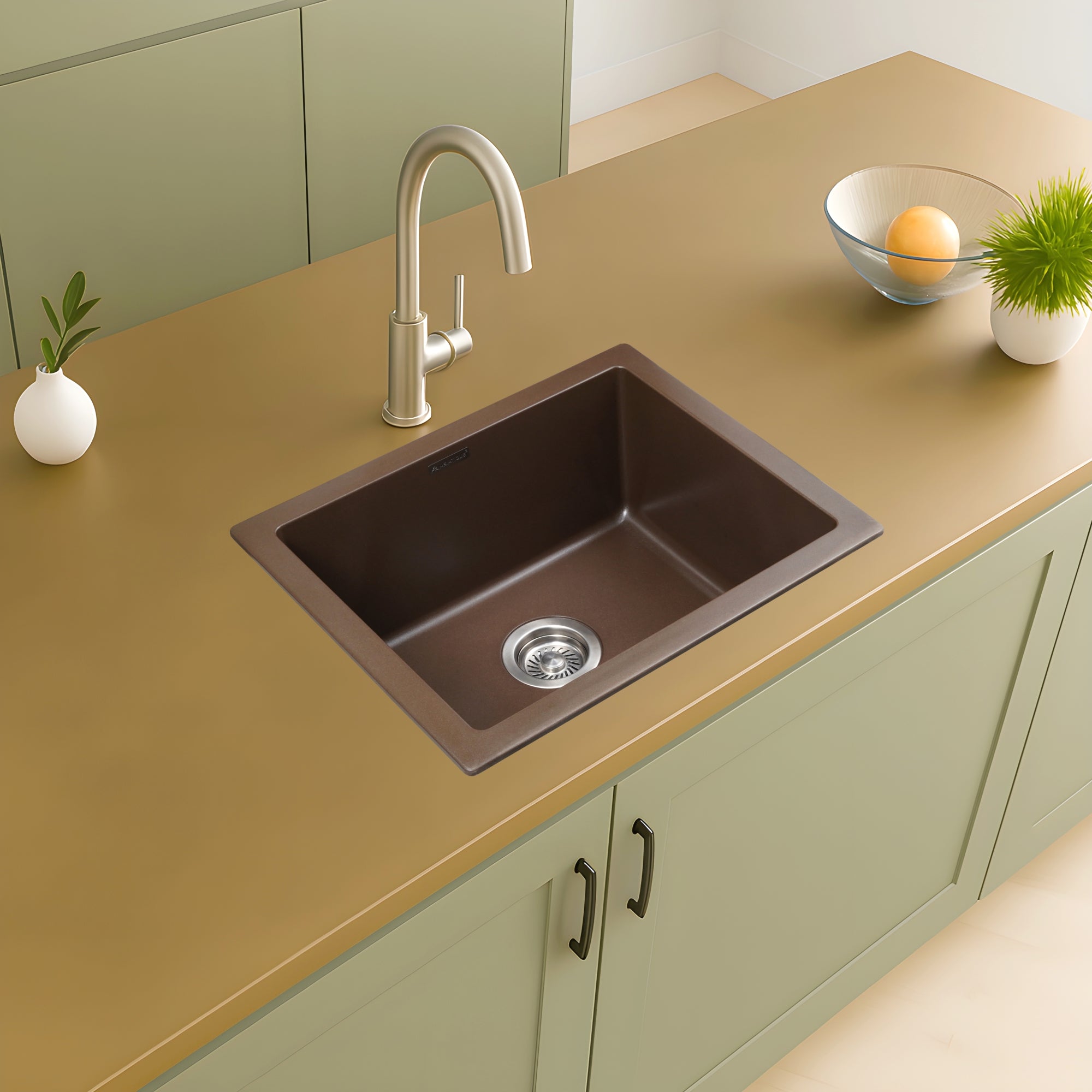 Asiatique Granite Kitchen Sink D-103 (ARENA) | 21" x 18" | German Quartz Single Bowl | Top, Flush & Under Mount