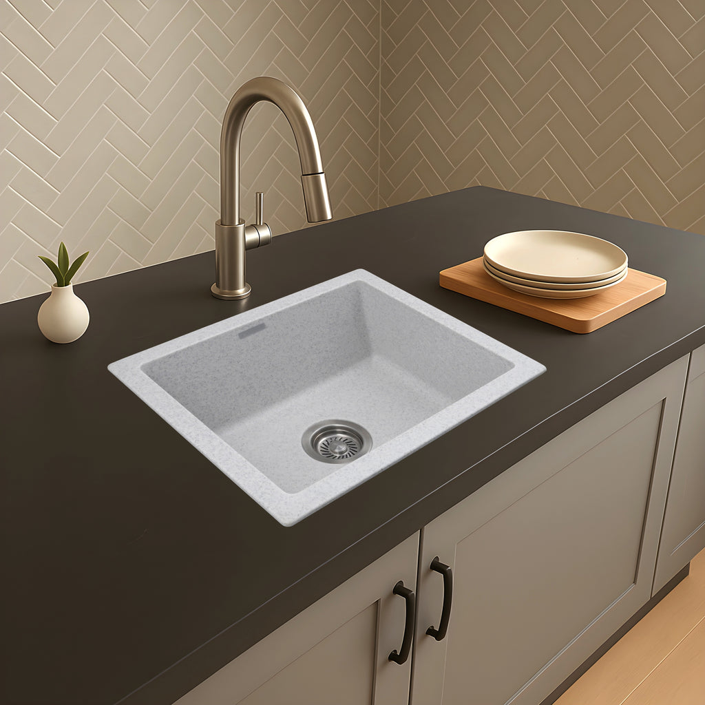 Asiatique Granite Kitchen Sink D-103 (ARENA) | 21" x 18" | German Quartz Single Bowl | Top, Flush & Under Mount