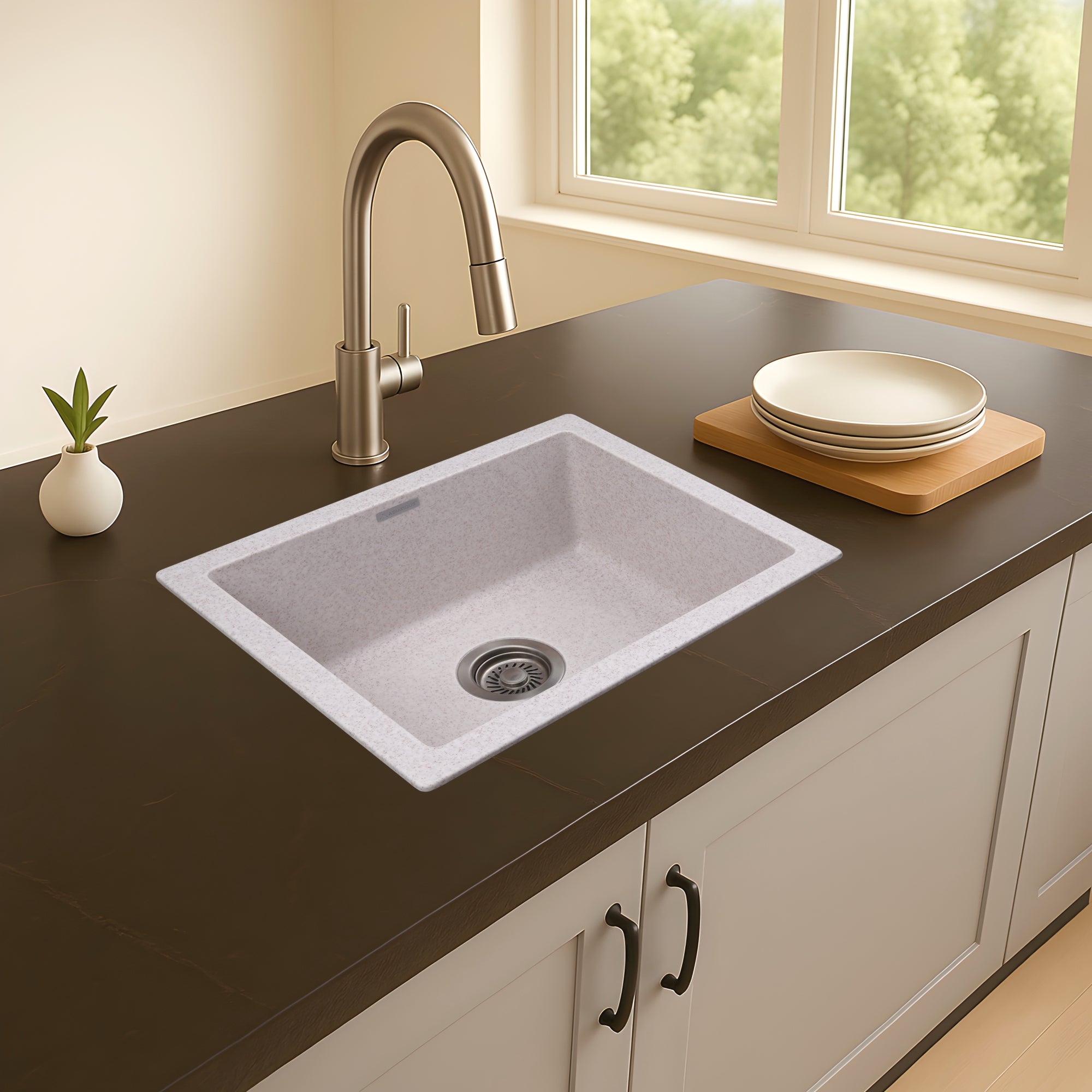 Asiatique Granite Kitchen Sink D-103 (ARENA) | 21" x 18" | German Quartz Single Bowl | Top, Flush & Under Mount