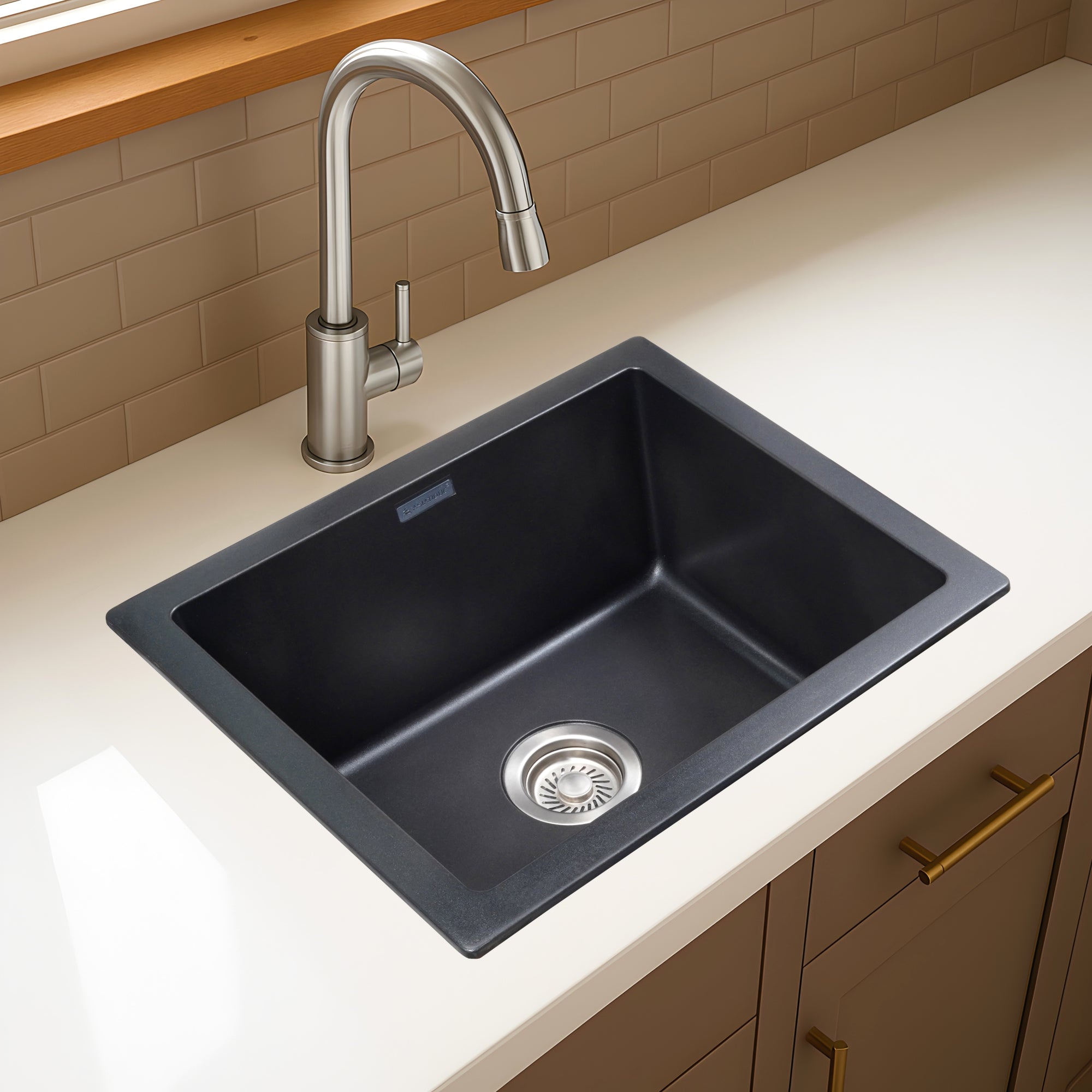 Asiatique Granite Kitchen Sink D-103 (ARENA) | 21" x 18" | German Quartz Single Bowl | Top, Flush & Under Mount