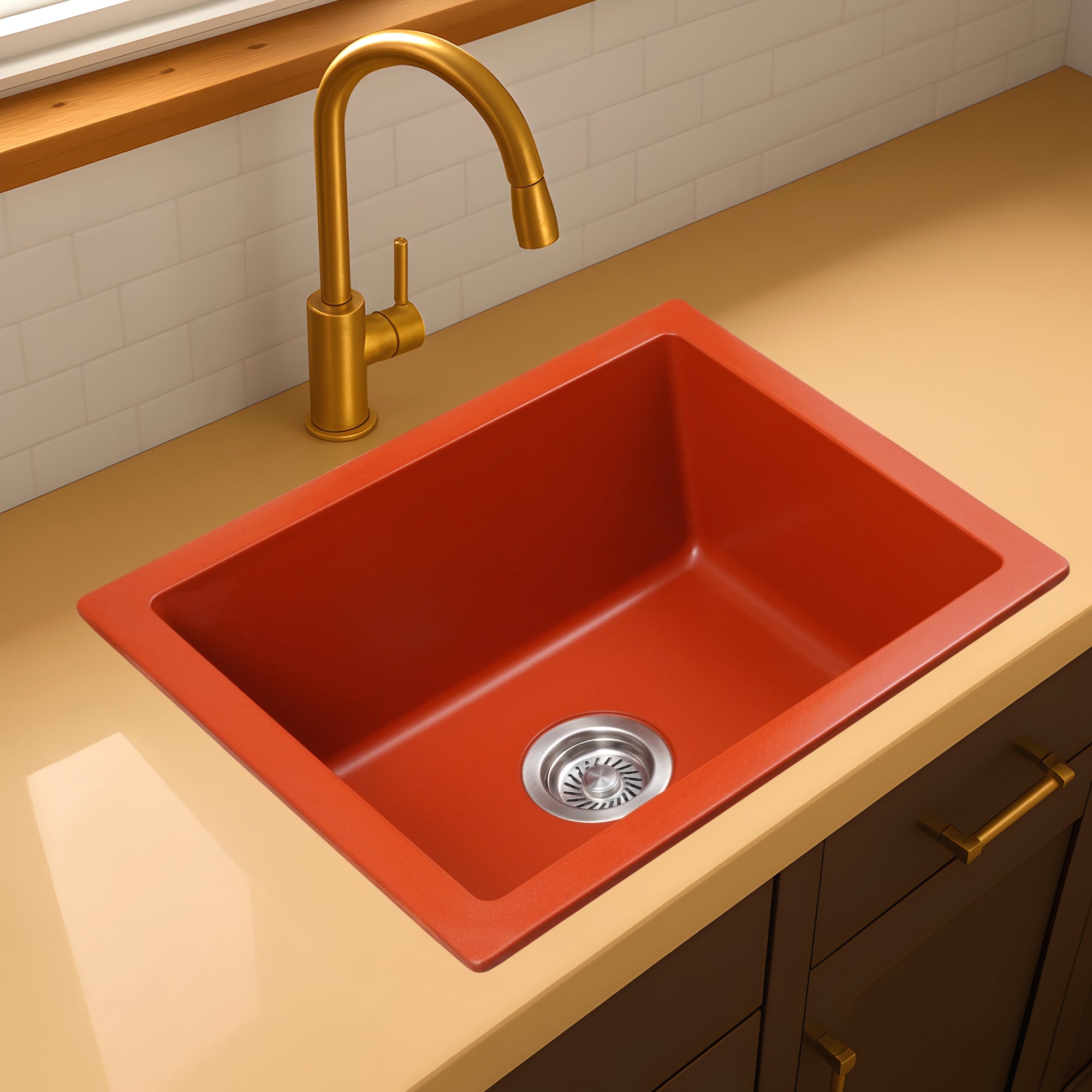 Asiatique Granite Kitchen Sink D-103 (ARENA) | 21" x 18" | German Quartz Single Bowl | Top, Flush & Under Mount