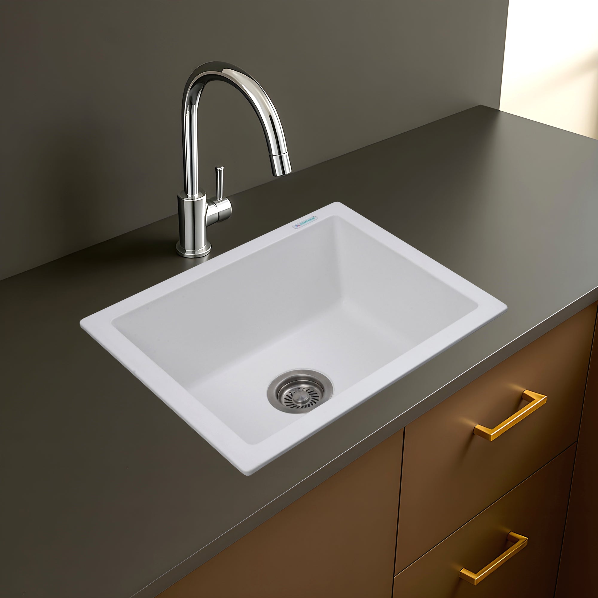 Asiatique Granite Kitchen Sink D-103 (ARENA) | 21" x 18" | German Quartz Single Bowl | Top, Flush & Under Mount