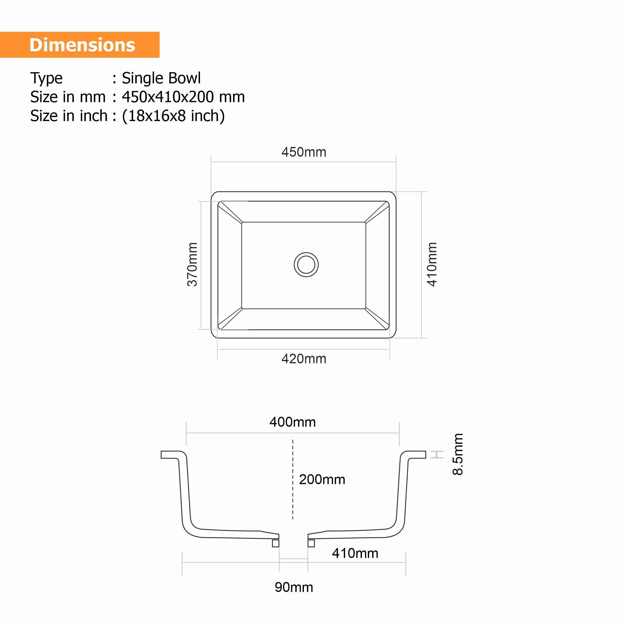Asiatique Granite Kitchen Sink D-104 (LAVELLO) | 18" x 16" | German Quartz Single Bowl | Top, Flush & Under Mount