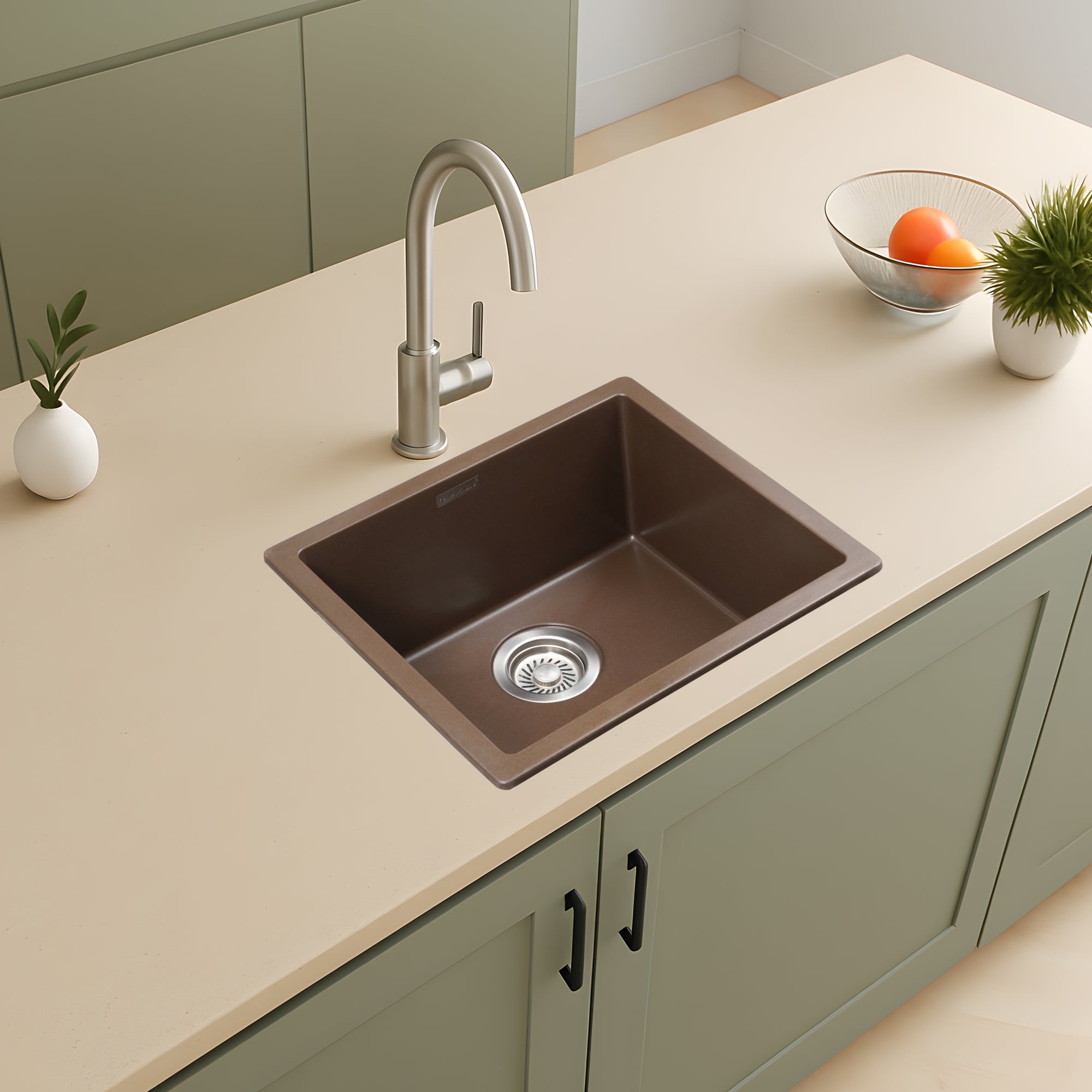 Asiatique Granite Kitchen Sink D-104 (LAVELLO) | 18" x 16" | German Quartz Single Bowl | Top, Flush & Under Mount