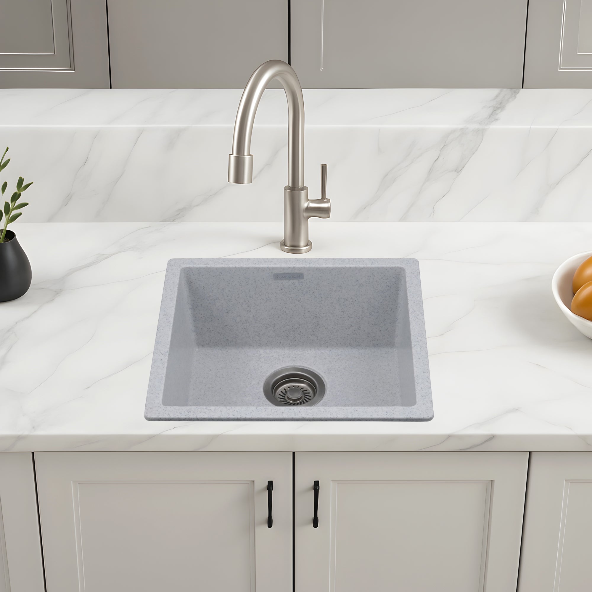 Asiatique Granite Kitchen Sink D-104 (LAVELLO) | 18" x 16" | German Quartz Single Bowl | Top, Flush & Under Mount
