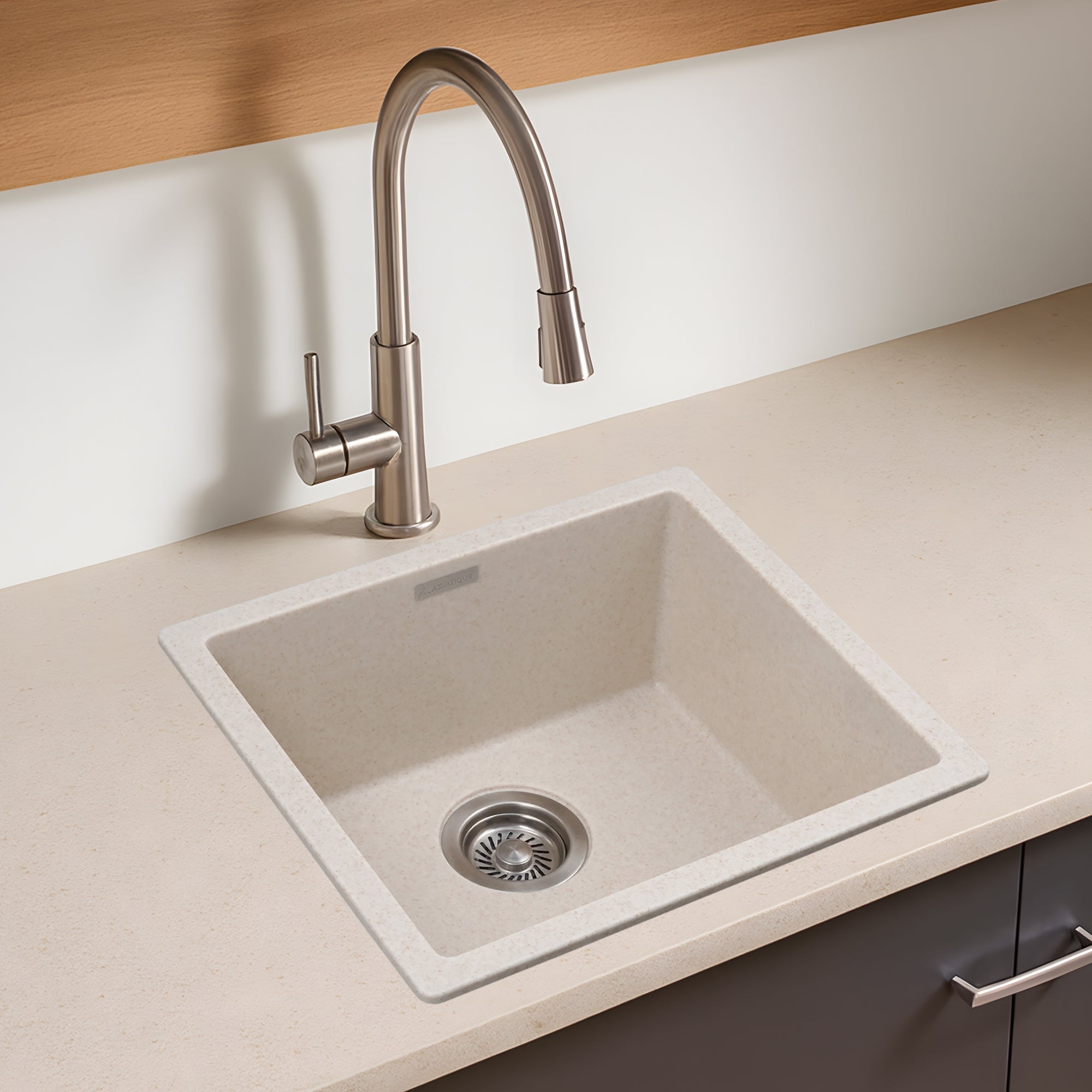 Asiatique Granite Kitchen Sink D-104 (LAVELLO) | 18" x 16" | German Quartz Single Bowl | Top, Flush & Under Mount