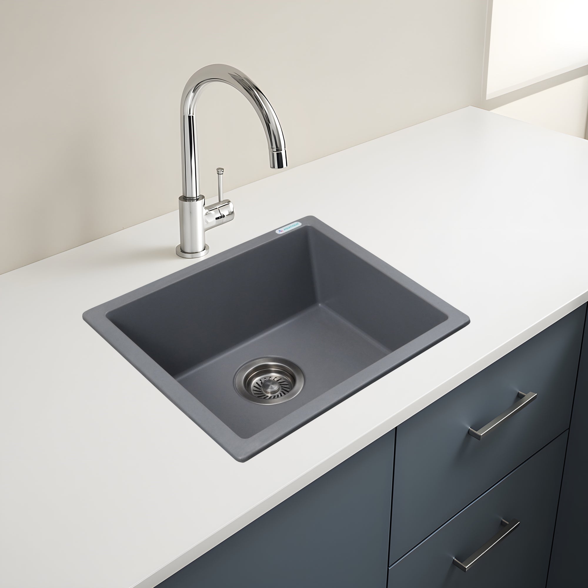 Asiatique Granite Kitchen Sink D-104 (LAVELLO) | 18" x 16" | German Quartz Single Bowl | Top, Flush & Under Mount