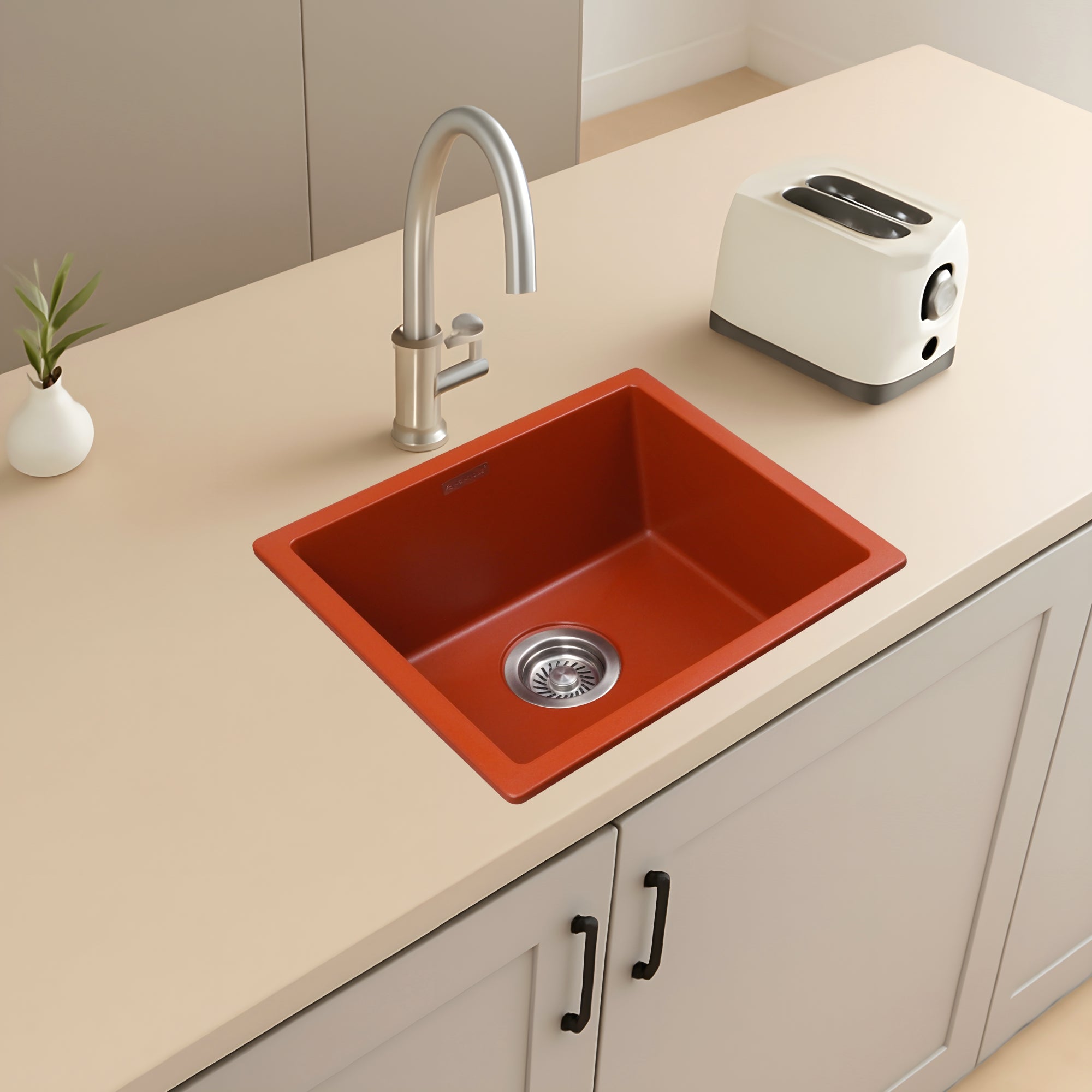 Asiatique Granite Kitchen Sink D-104 (LAVELLO) | 18" x 16" | German Quartz Single Bowl | Top, Flush & Under Mount