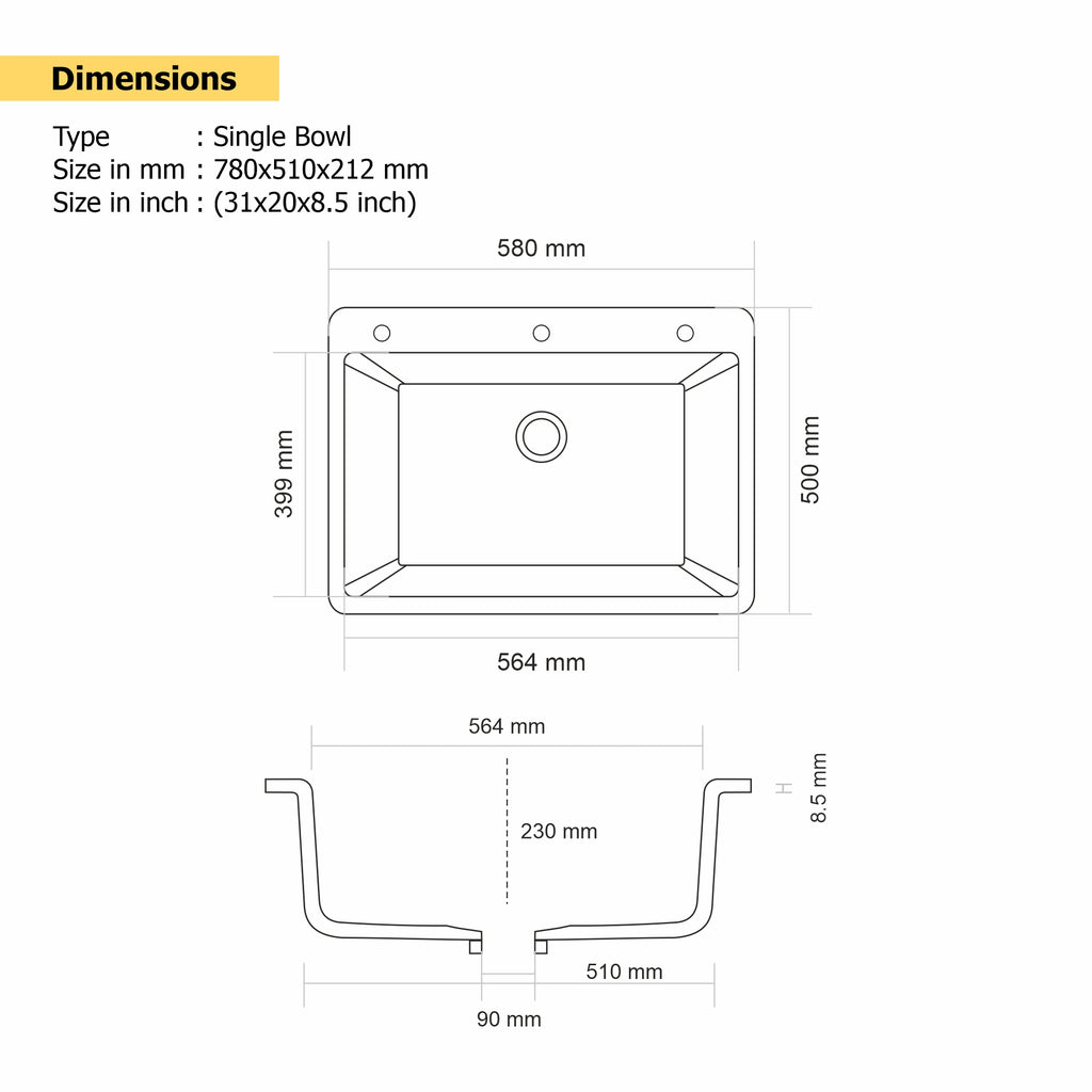 Asiatique Single Bowl Quartz Kitchen Sink (D107- LUXE), Granite Finish, 304 Grade SS coupling, Slop Drain, Noise Reduction Design | 24 x 20 x 9 inches